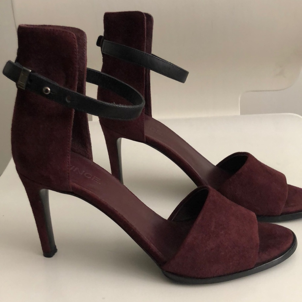 Vince Burgundy Suede & Leather Adley Sandal Heels
